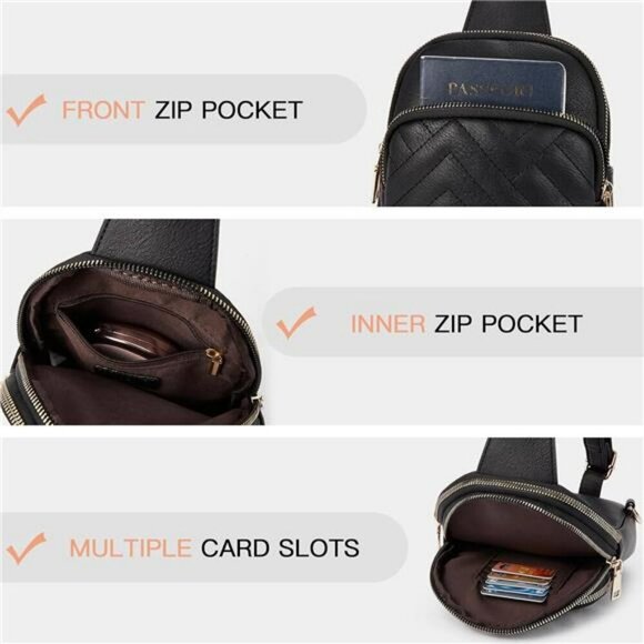 Telena Sling Bag Crossbody Fanny Pack Faux Leather Chest Bag Travel Purse - Picture 4 of 7